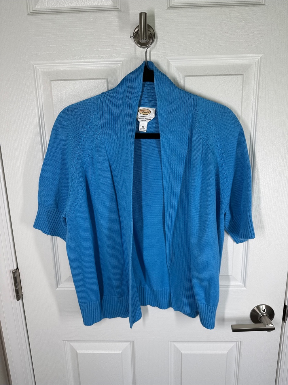 Talbots short sleeved open front mercerized cotton cardigan spring blue size XL